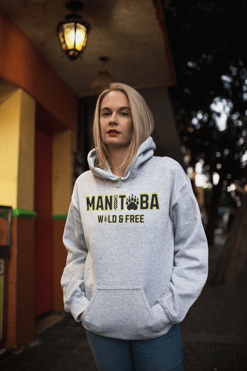 Get ready to embrace your inner wild with this Manitoba hoodie, featuring a bear paw for the ‘O’ and wheat for the ‘I’—because nothing says ‘wild and free’ like a province where bears and wheat fields both thrive.
